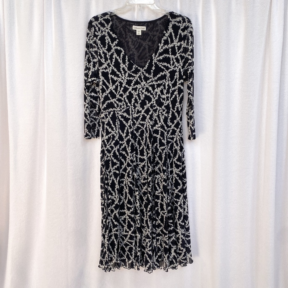 Coldwater Creek Navy/White Daisy Chain Mesh V-Neck Midi Dress, Size M (10-12)